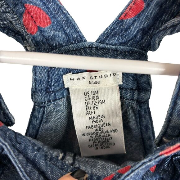 Max Studio Kids Denim Red Heart Overall Dress Girls 18 Months - Picture 3 of 5